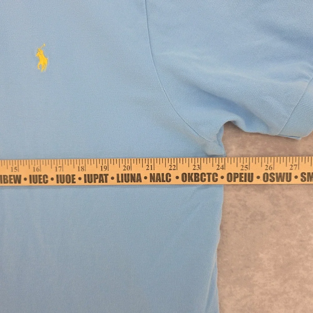 Vtg Polo Ralph Lauren Mens XL Light Blue Short Sleeve Pique Polo Yellow Pony